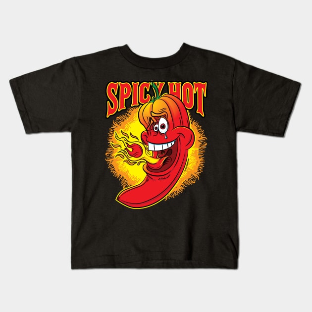 Spicy Flaming Red Hot Chil Pepper Kids T-Shirt by eShirtLabs